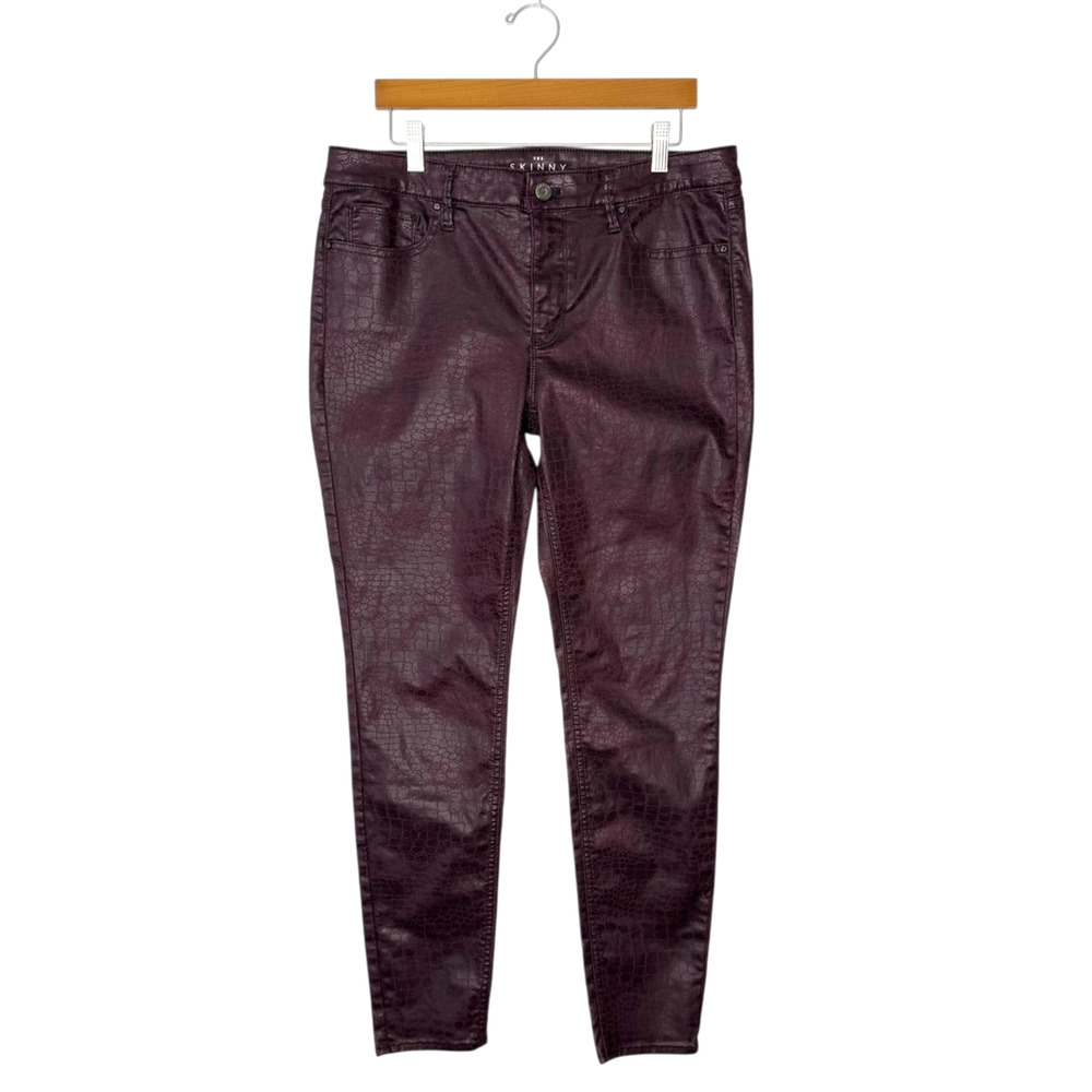 White House Black Market Pants Size 10 Burgundy Textured Skinny Jeans Faux Croc